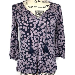 Boden Floral Boho Peasant 3/4 Sleeve V Neck Tassel